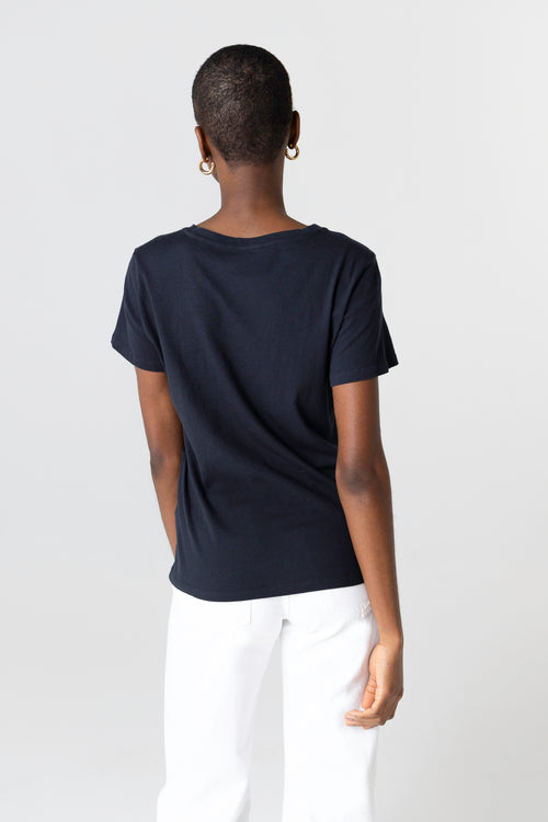 Navy blue Polly T-shirt Round Neck Short Sleeves in Cotton - MAJESTIC FILATURES