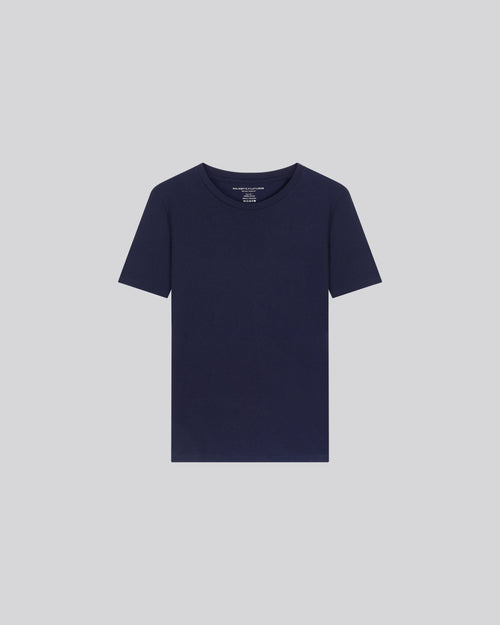 Navy blue Polly T-shirt Round Neck Short Sleeves in Cotton - MAJESTIC FILATURES