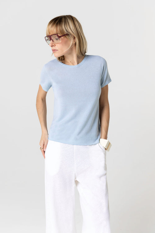 T-shirt Bleu Calanques Col Rond Manches Courtes en Coton organique - MAJESTIC FILATURES