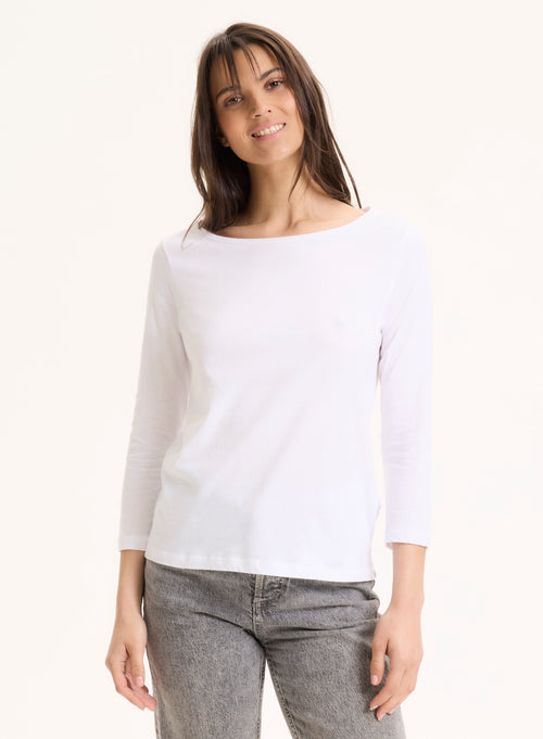 Camiseta blanca manga 3/4 cuello barco en algodón orgánico - MAJESTIC FILATURES