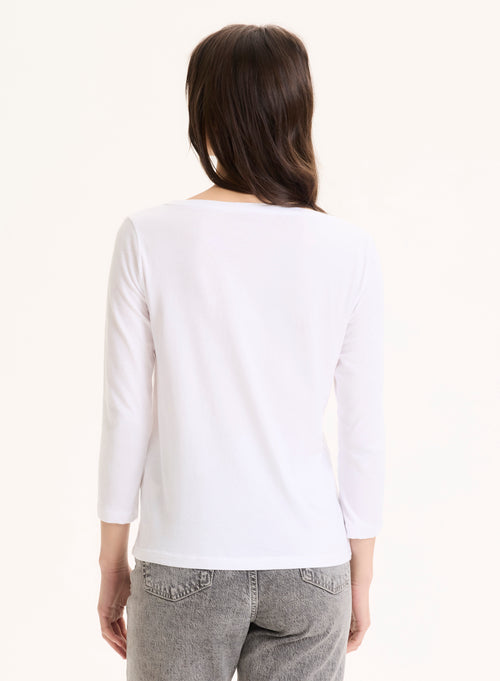 Camiseta blanca manga 3/4 cuello barco en algodón orgánico - MAJESTIC FILATURES