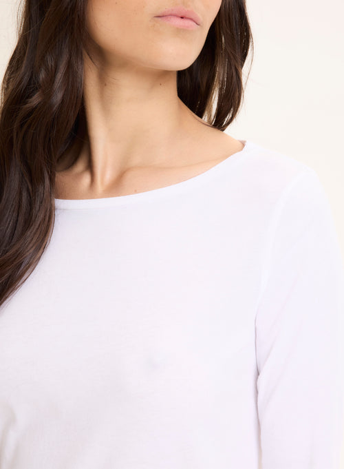 Camiseta blanca manga 3/4 cuello barco en algodón orgánico - MAJESTIC FILATURES
