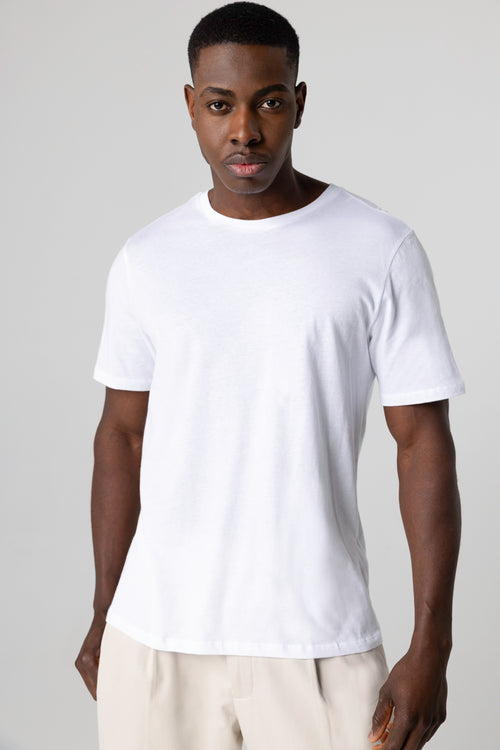 T-shirt Blanc Patrice Col Rond Manches Courtes en Coton - MAJESTIC FILATURES