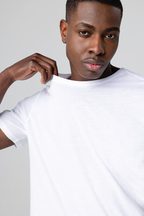 Patrice T-Shirt mit Rundhalsausschnitt und kurzen Ärmeln aus Baumwolle in Weiß - MAJESTIC FILATURES