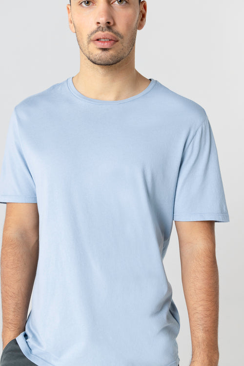 T-shirt bleu clair Col Rond Manches Courtes en Coton organique - MAJESTIC FILATURES