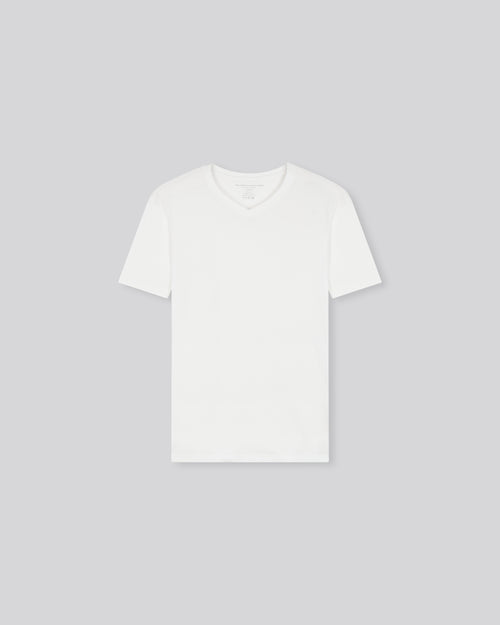 White Paul Short Sleeve V-Neck Cotton T-Shirt - MAJESTIC FILATURES