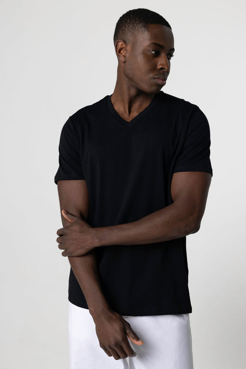 "Camiseta Paul cuello V manga corta de Algodón Silk Touch" - MAJESTIC FILATURES