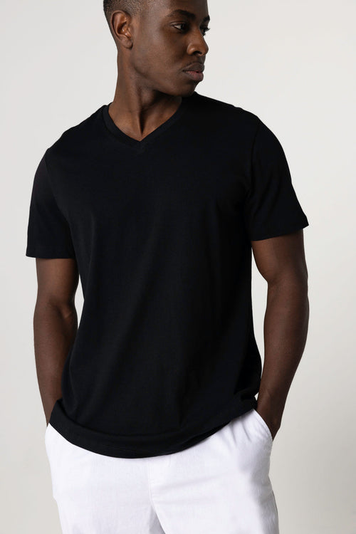 "Camiseta Paul cuello V manga corta de Algodón Silk Touch" - MAJESTIC FILATURES
