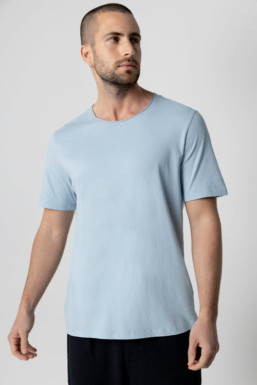 Calanques Blue Round Neck Short Sleeves T-shirt in Organic Cotton - MAJESTIC FILATURES