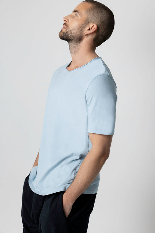 Calanques Blue Round Neck Short Sleeves T-shirt in Organic Cotton - MAJESTIC FILATURES