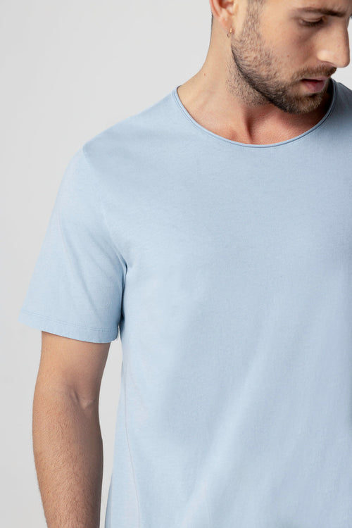 Calanques Blue Round Neck Short Sleeves T-shirt in Organic Cotton - MAJESTIC FILATURES