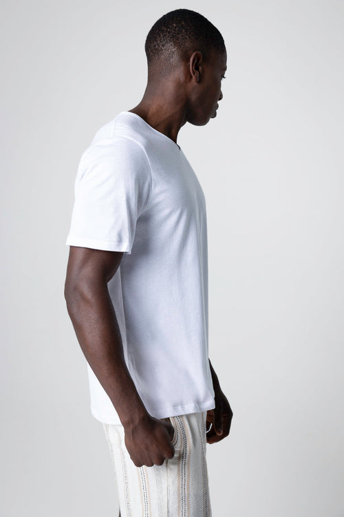 White V-neck Short-Sleeve Organic Cotton T-shirt  - MAJESTIC FILATURES