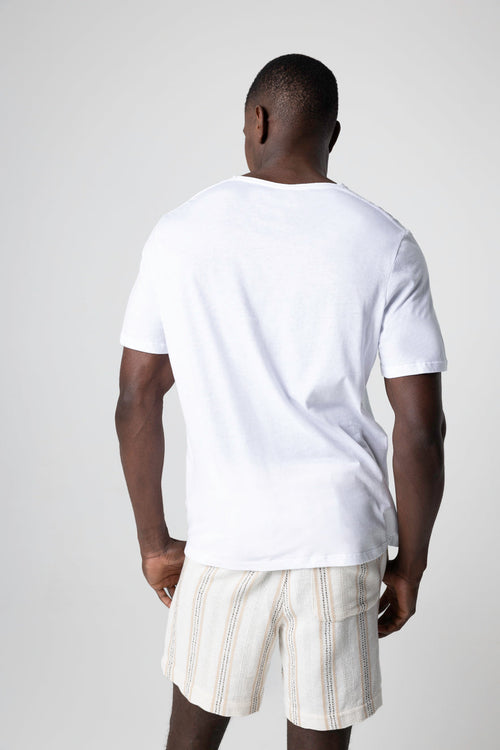 White V-neck Short-Sleeve Organic Cotton T-shirt  - MAJESTIC FILATURES