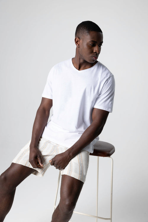 White V-neck Short-Sleeve Organic Cotton T-shirt  - MAJESTIC FILATURES