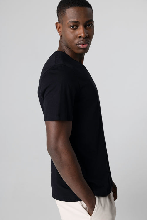 Camiseta negra cuello en V y manga corta de algodón orgánico - MAJESTIC FILATURES