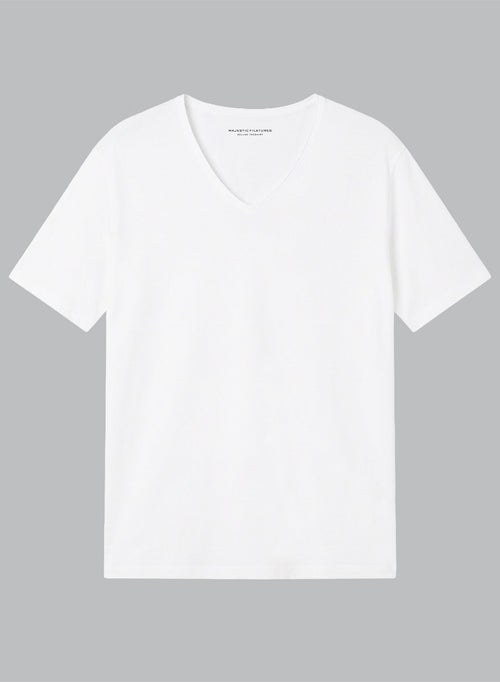 White V-neck Short-Sleeve Organic Cotton T-shirt  - MAJESTIC FILATURES