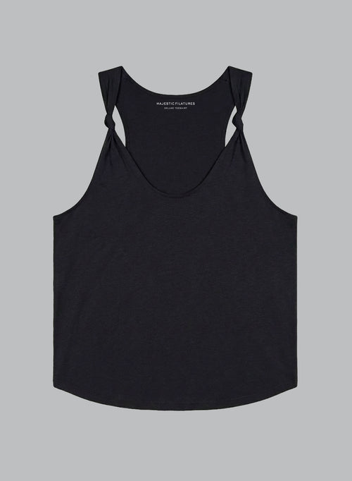 Black Round-Neck Supima Cotton Tank Top - MAJESTIC FILATURES