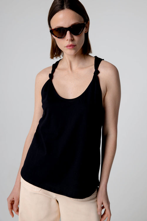 Ärmelloses Tanktop mit Rundhalsausschnitt aus Supima-Baumwolle in Schwarz - MAJESTIC FILATURES