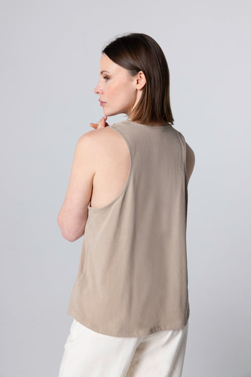 Débardeur Beige Col Rond Sans Manches en Coton supima - MAJESTIC FILATURES