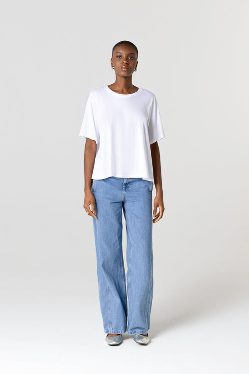 T-shirt Blanc Col Rond Manches Courtes en Coton Supima - MAJESTIC FILATURES