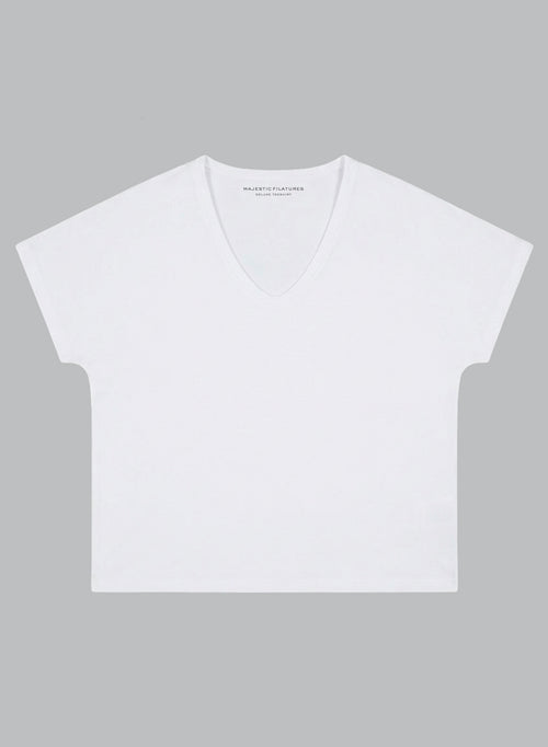 Camiseta blanca cuello en V y manga corta de algodón Supima - MAJESTIC FILATURES