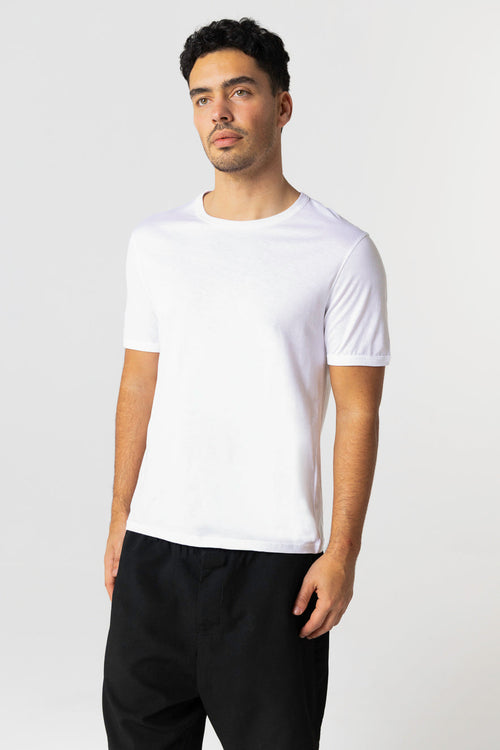Camiseta blanca cuello redondo y manga corta de algodón Supima - MAJESTIC FILATURES