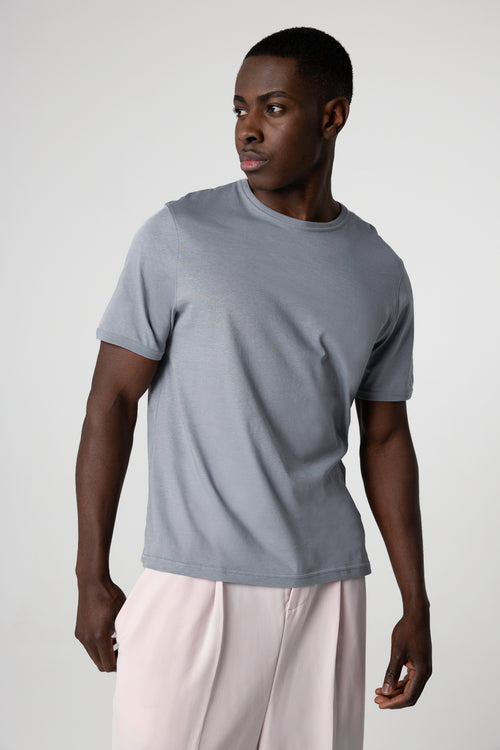 T-shirt Gris Col Rond Manches Courtes en Coton supima - MAJESTIC FILATURES