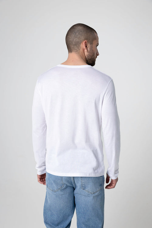 Camiseta blanca cuello redondo y manga larga de algodón Supima - MAJESTIC FILATURES