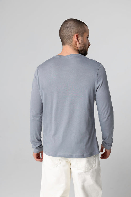 Gray Round-Neck Long-Sleeve Supima Cotton T-shirt - MAJESTIC FILATURES