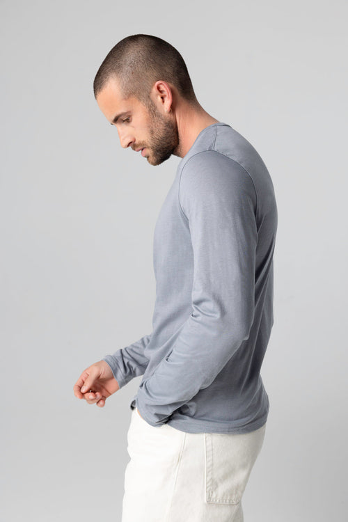 Gray Round-Neck Long-Sleeve Supima Cotton T-shirt - MAJESTIC FILATURES
