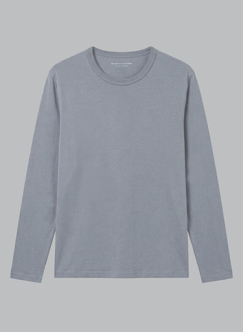 Gray Round-Neck Long-Sleeve Supima Cotton T-shirt - MAJESTIC FILATURES