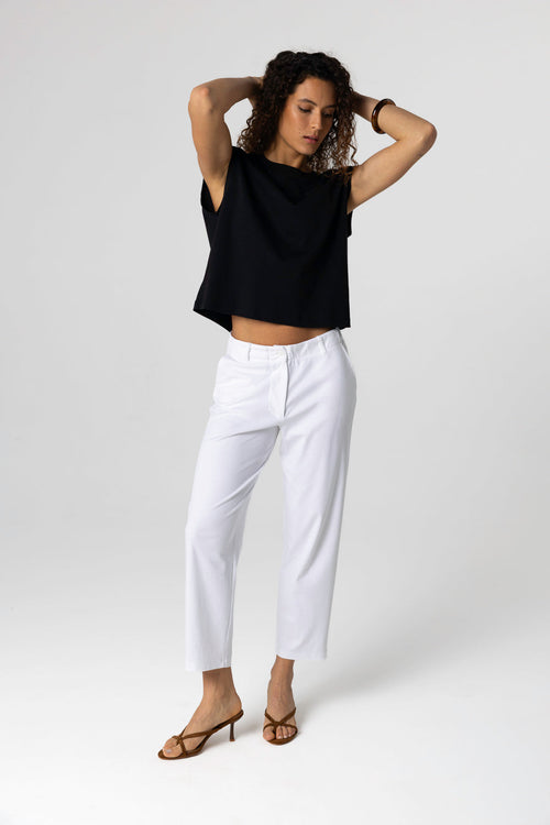 Ärmelloses Tanktop mit Rundhalsausschnitt aus Supima-Baumwolle in Schwarz - MAJESTIC FILATURES