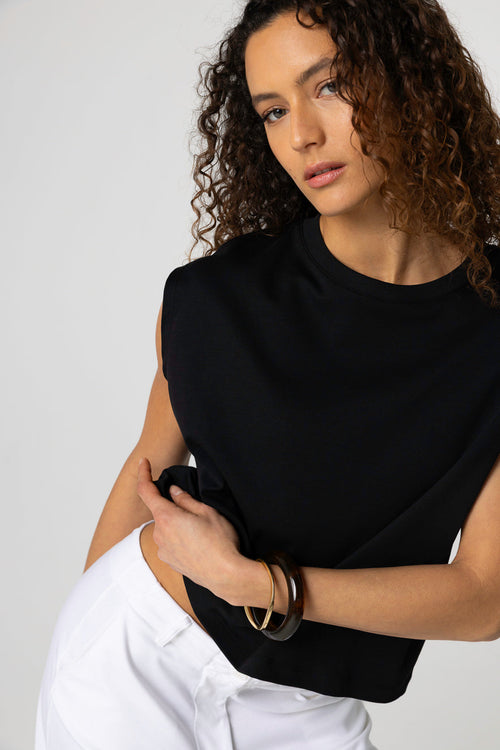 Ärmelloses Tanktop mit Rundhalsausschnitt aus Supima-Baumwolle in Schwarz - MAJESTIC FILATURES