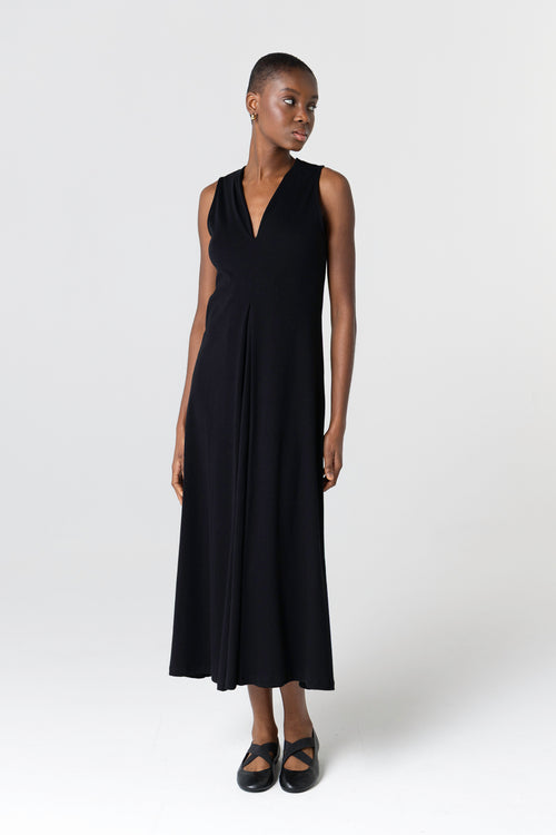 Black V-neck sleeveless dress in Supima cotton - MAJESTIC FILATURES