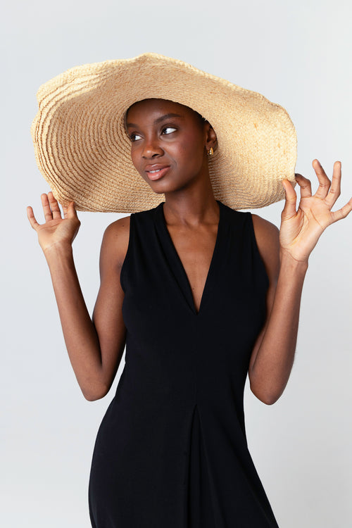 Black V-neck sleeveless dress in Supima cotton - MAJESTIC FILATURES