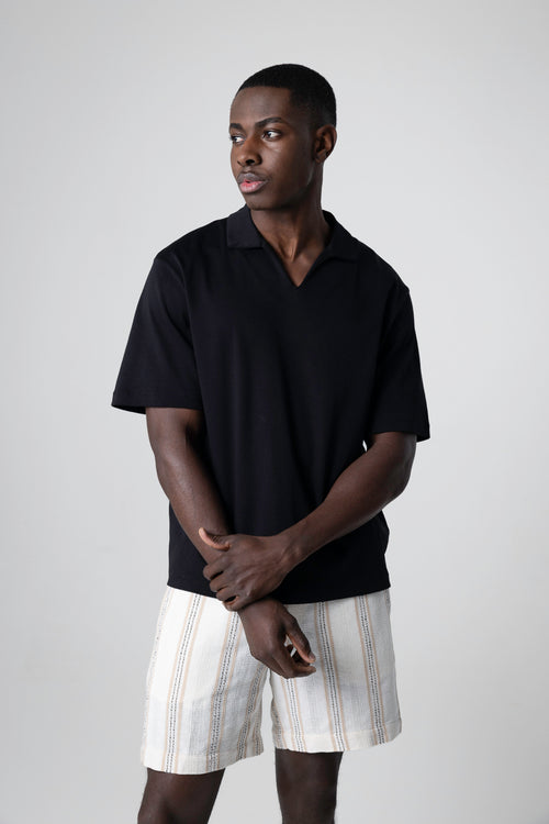 Polo Noir Manches Courtes en Coton supima - MAJESTIC FILATURES