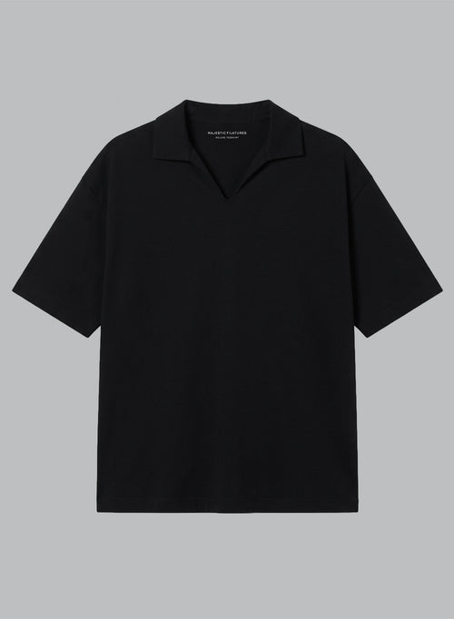 Kurzarm-Polohemd aus Supima-Baumwolle in Schwarz - MAJESTIC FILATURES