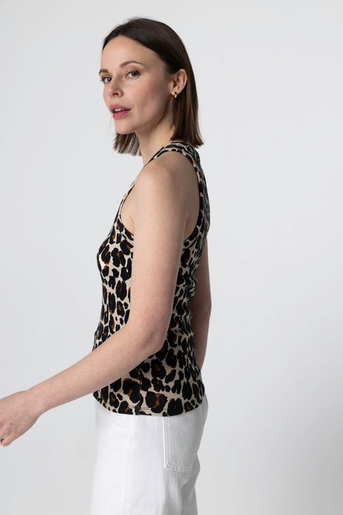 Camiseta sin mangas cuello redondo crudo jaspeado de algodón y elastano - MAJESTIC FILATURES