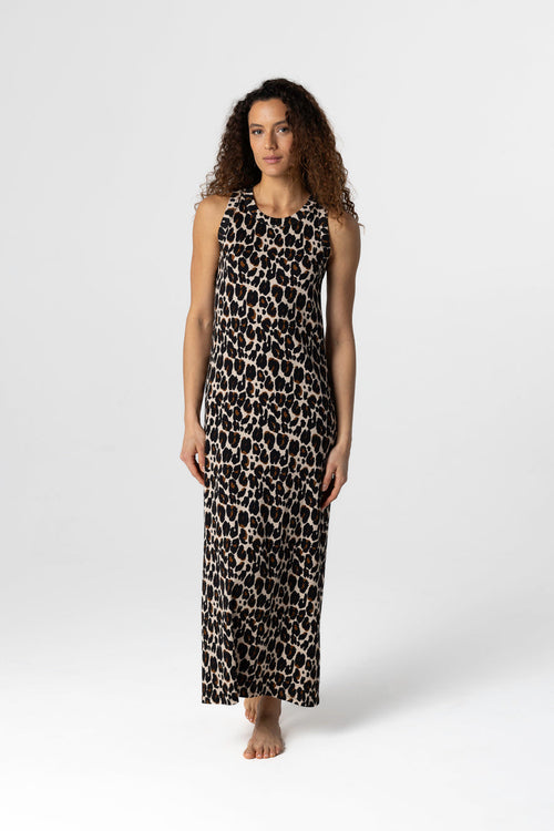 Ecru mottled sleeveless round neck dress in cotton / elastane - MAJESTIC FILATURES