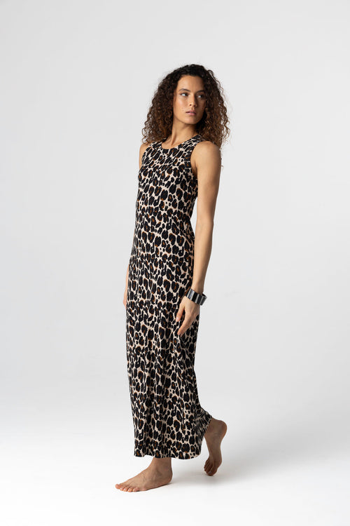 Ärmelloses Kleid mit Rundhalsausschnitt aus Baumwolle/Elasthan in Ecru meliert - MAJESTIC FILATURES