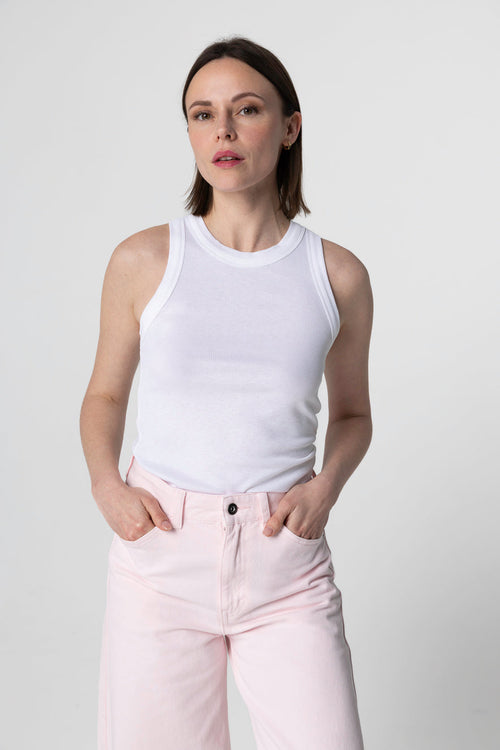 White Round-Neck Viscose / Elastane Tank Top - MAJESTIC FILATURES
