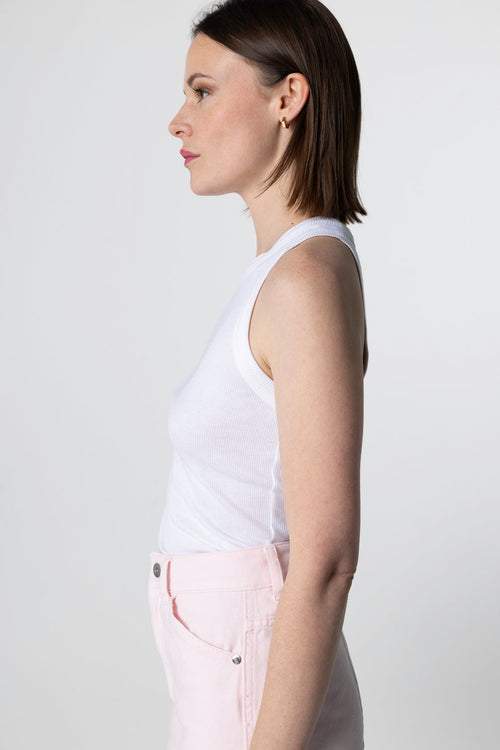 White Round-Neck Viscose / Elastane Tank Top - MAJESTIC FILATURES