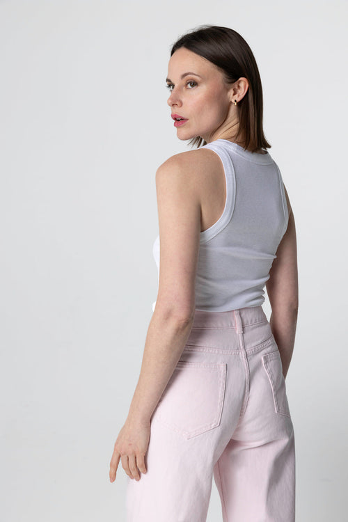 White Round-Neck Viscose / Elastane Tank Top - MAJESTIC FILATURES