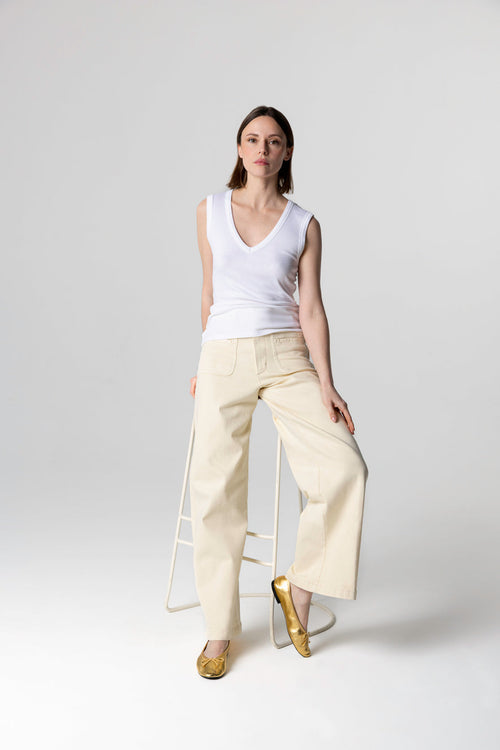 White V-neck Viscose / Elastane Tank Top - MAJESTIC FILATURES