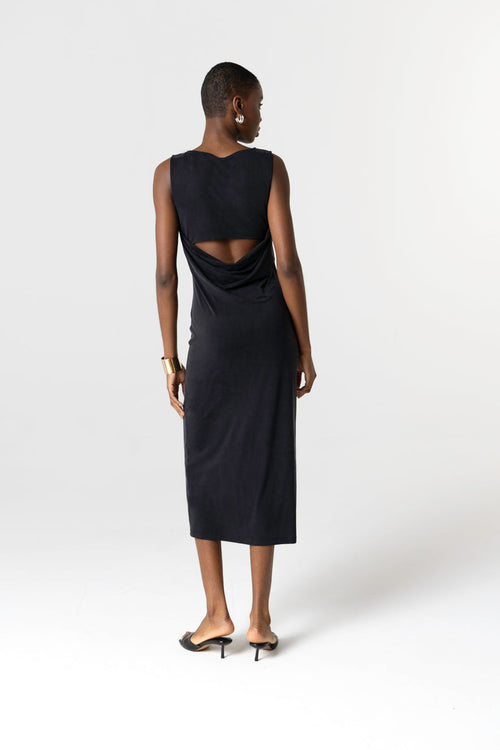 Ärmelloses Kleid mit U-Boot-Ausschnitt aus Cupro/Elasthan in Schwarz - MAJESTIC FILATURES