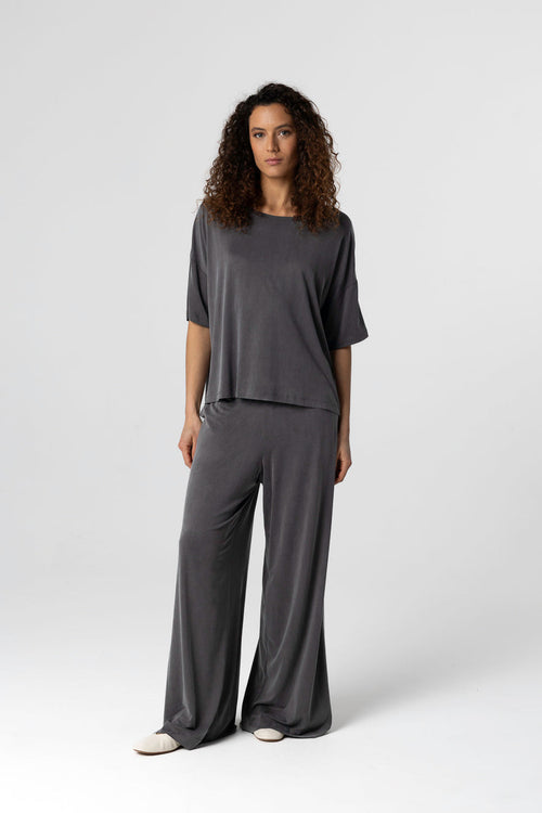 Camiseta gris oscuro cuello redondo y manga corta en cupro/elastano - MAJESTIC FILATURES