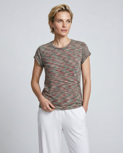 Multicolor Round-Neck Short-Sleeve Viscose T-Shirt - MAJESTIC FILATURES