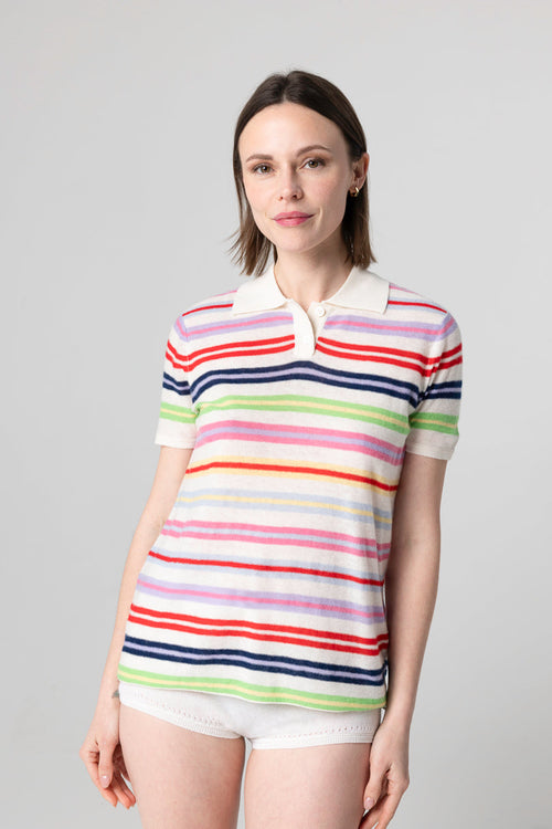 Polo Blanc Manches Courtes en Cachemire extrafine - MAJESTIC FILATURES