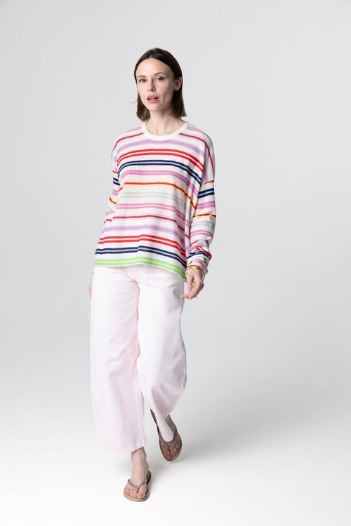 Mehrfarbig gestreifter Pullover mit Rundhalsausschnitt und langen Ärmeln aus extrafeinem Kaschmir - MAJESTIC FILATURES