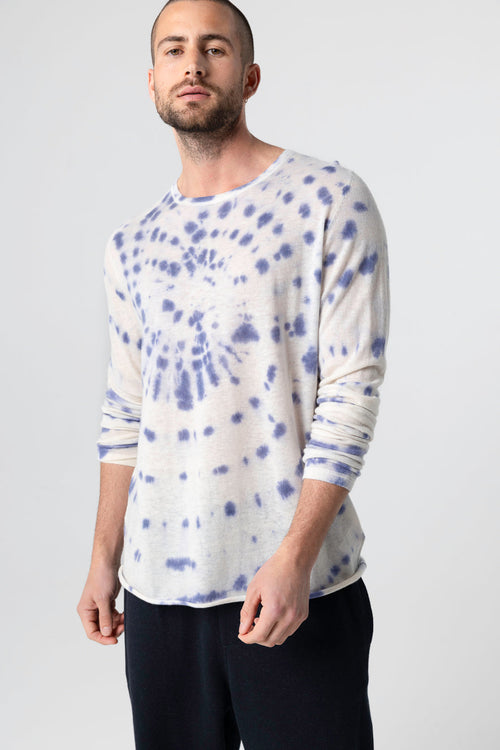 Round-Neck Long Sleeve Cashmere Sweater in Blue Moon Tie-Dye - MAJESTIC FILATURES